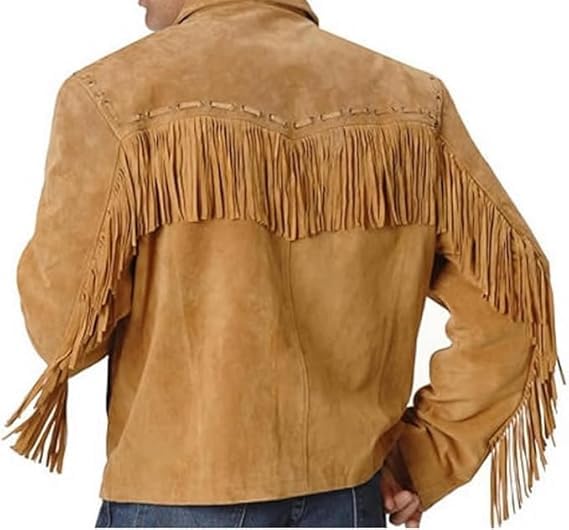 Cowboy Jacket Western Fringed Faux Suede Leather Coat - Mens Fringe Jacket with Fringes2