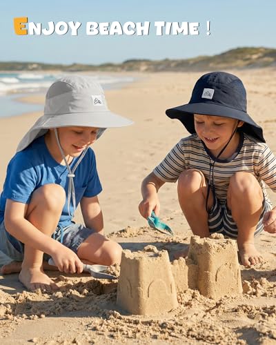 Toddler Baby Sun Hat UPF 50+ Kids Summer Outdoor Sun Hats for Boys Girls Beach Fishing Hat Age 0-8 Years (US, Age, 0 Months, 6 Months, Light Gray+Navy Blue) - image 5