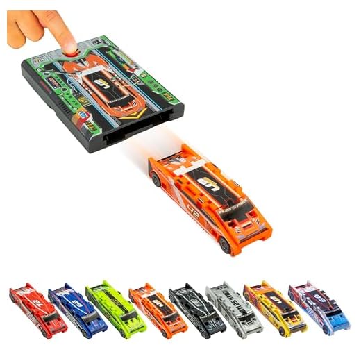 FLAT 2 FAST Original Stunt Card Racer – Flat Car Racer and Pocket Size Racecar Launcher with Built-in Button for Stunt Launching and Racing – Compact – Lava Orange