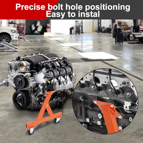 Image of Metal Engine Stand for LS Series V8 Engines - Heavy Duty Steel Cradle (2 PCS), Rolling Storage Stand with Swivel Casters, Engine & Transmission Storage Support, Orange