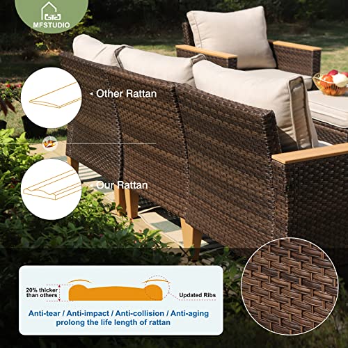 Mfstudio 2 Pieces Rattan Patio Furniture Set, Outdoor Wicker Loveseat Sofa Patio Conversation Set For Garden, Poolside, Backyard(Beige Cushions) #TOP1