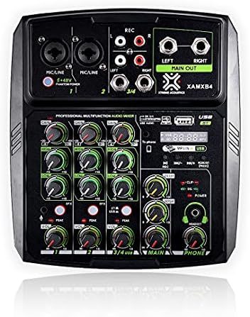 Xtreme Acoustics XAMXB4 | 4-Channel Professional Audio Mixer with Bluetooth, USB, EQ Controls & Phantom Power | Compact Mixer for Podcasting, Streaming.