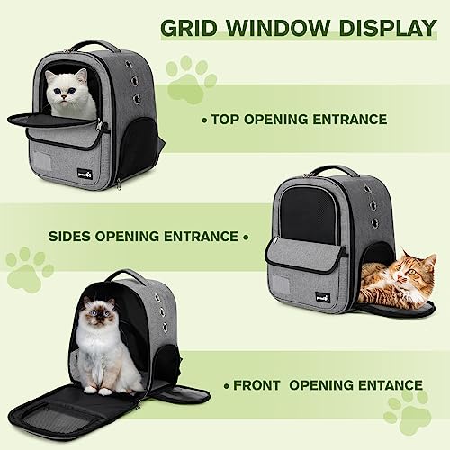 pecute Katzenrucksack 6kg Haustier Rucksack für Kleine Hunde, Tragbare und Faltbare Katzentasche, Atmungsaktive und Leichte, Mit Sicherheitsseil und Reißverschluss mit Schloss für Reisen Bergsteigen