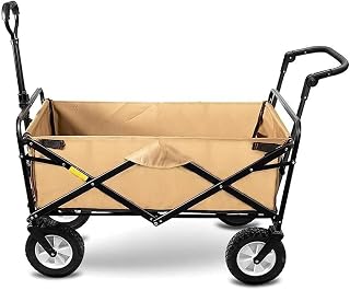 Folding Wagon Cart, Portable Hand Truck Trolleys, Folding Garden Trolley Cart Heavy Duty Wagon Multi-Function Shopping Cart for Outdoor Camping Fishing Pull Truck with 4 Wheels, Static Load 150Kg