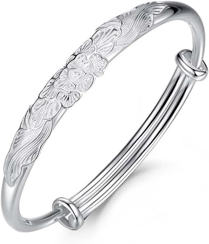 Traditional Push-pull 999 Sterling Silver Bracelets for Women Fashion Sterling Silver Bangles Gifts for Women with Beautiful Jewelry Box