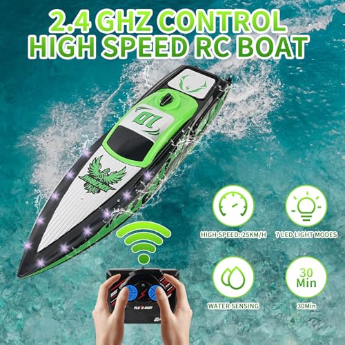 Lukymod RC Boat & Remote Control Boat for Kids & Adults | Rechargeable Battery, 2.4 GHz High-Speed Pool Toys with LED Light | Outdoor Boats for Lakes, Ponds & Summer Pools | Gift for Boys Girls - Image 3