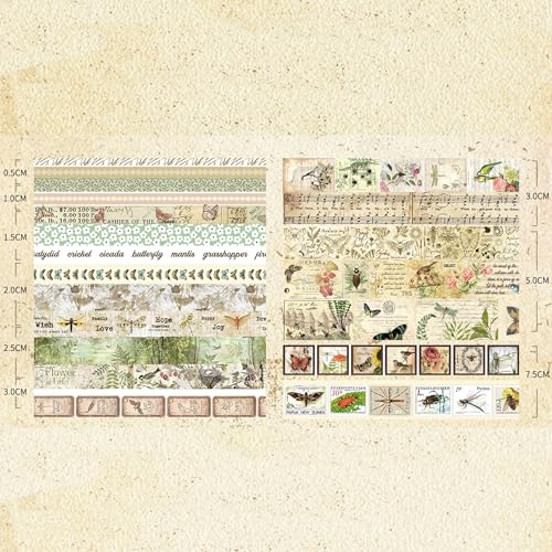 Songdao Conjunto de 20 Rolos de Fita Adesiva Vintage Washi, Fitas Adesivas Retrô Arts, Conjuntos de