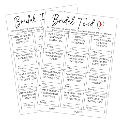 Bridal Shower Games for 25 Guests, Minimalist Bridal Feuds Shower Game Cards, Funny Wedding Games for Rehearsal Dinner, Cocktail Hour, Couples Wedding Bachelorette Engagement Party Supplies-A29