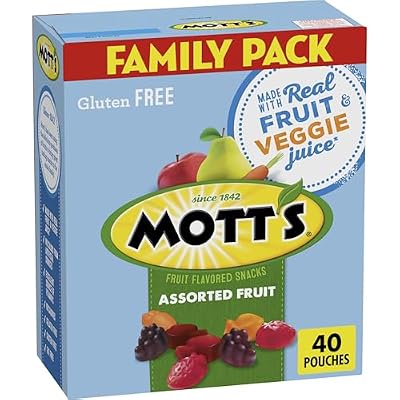 Mott's Assorted Fruit Snacks Family Pack, Gluten Free Gummies, Made with Fruit & Veggie Juice, Good Source of Vitamin C, Gelatin Free, 40 Count Individual Pouches, 32 oz
