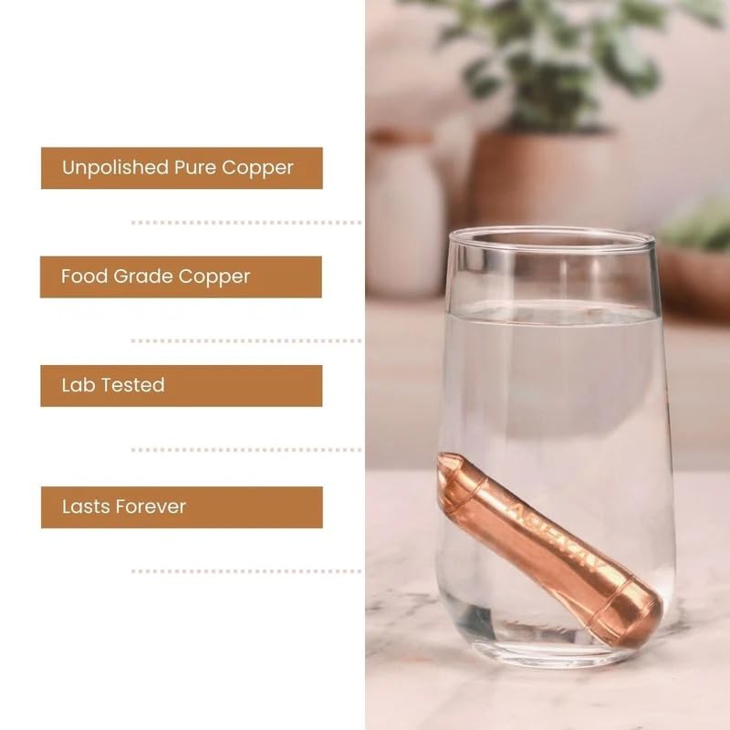 Image of ADHYAY Copper Stem Water Enhancer - 99.9% Pure Unpolished Copper Stick, Lab-Tested Food-Grade | Ayurvedic Tamra Jal Charger for Glass, Bottle, Jug & Mitti Ka Matka | Portable Reusable, 2 Pc