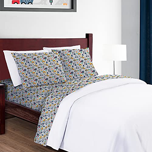 Softan Bed Sheet Set For Kids Boys, Twin Size Kids Sheets Microfiber Kids Fitted Sheet, Breathable & Silky Soft Feeling Kids Sheet Set 3 Pcs Excavator Kids Twin Bed Sheet #TOP7