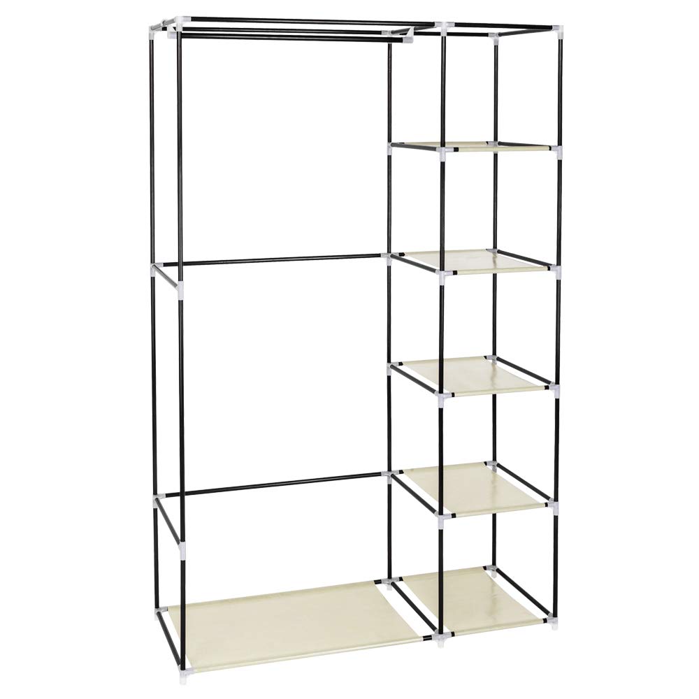 LEADZM Armadio, guardaroba in tessuto pieghevole con cerniera, scomparti, per camera da letto, soggiorno (Beige, 110 x 45 x 175 cm)