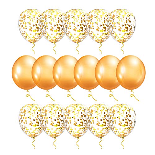 Premium 18 inch Gold Confetti Balloons, Large Latex Party Balloons for men & women, Perfect gold party decorations for birthday, wedding, proposal, baby shower, 1st birthday, bachelorette, anniversary