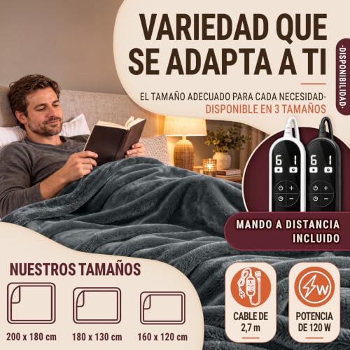 Miniatura 8 de Sinnlein Calienta Camas Manta Eléctrica 200 X 180 Cm Gris Con Desconexión Automática Y Temporizador 9 Niveles De Temperatura Pantalla Digital Lavabale Hasta 40 C