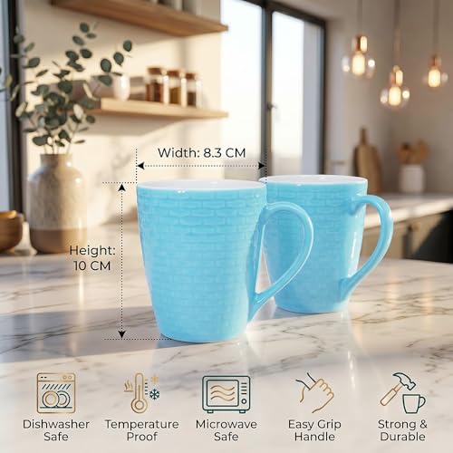 Image of U.P.C. Milk Mug Set of 2 | Ceramic & Bone China Coffee Milk Cups | Designer Printed Tea Coffee Mug Set | Large Capacity Milk Mugs | Microwave Safe Cup Set (UPC Milk-Mug-30)