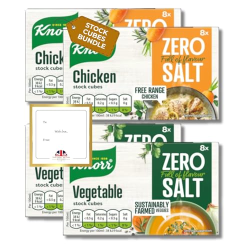 Zero Salt Stock Cubes Gluten Free Bundle of Knorr 2x Vegetables & Chicken Stock Cubes (4x72g) Bundled by The Great British Kitchen