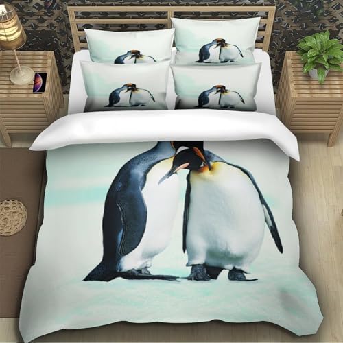Housse de couette pingouins 140x200 parure lit single microfibre