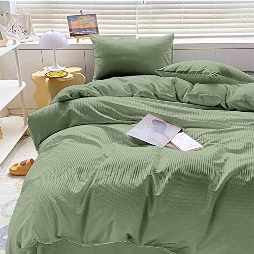 7PC Queen Comforter Set with Sheets , Sage Green Seersucker All Season Down Alternative Duvet Insert, Microfiber Filling, Luxury Hotel Bedding Sets in a Bag, Size 90 inch, Boho Style For Women Men