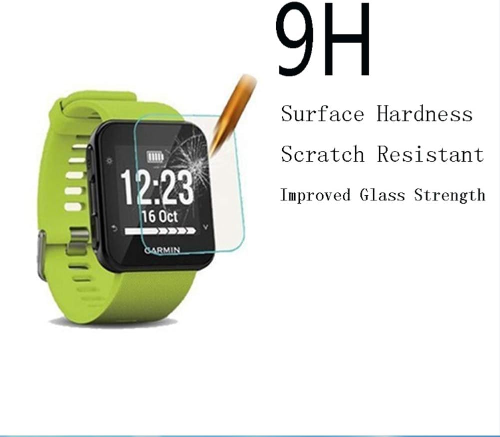 Watch Screen Protector (3 Pack) Compatible Garmin Forerunner 35 Tempered Glass Film Anti-Scratch High Definition Full Coverage and (1Pack) Silicone Case for Smart watch