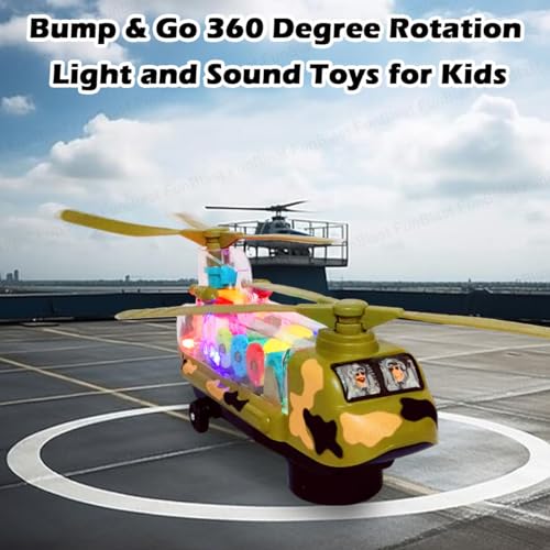Image of FunBlast Military Warfare Helicopter Toy, Gear Transparent Helicopter Toys, Crawling Toys for Kids, Bump & Go 360 Degree Rotation Light and Sound Toys for Kids Boys & Girls (Random Color)