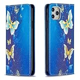 Miagon Coque Portefeuille pour iPhone 12 Pro,Étui à Rabat en Cuir Fine Folios Bourse Case Protection Housse Clapet avec Carte Fentes,Or Papillon