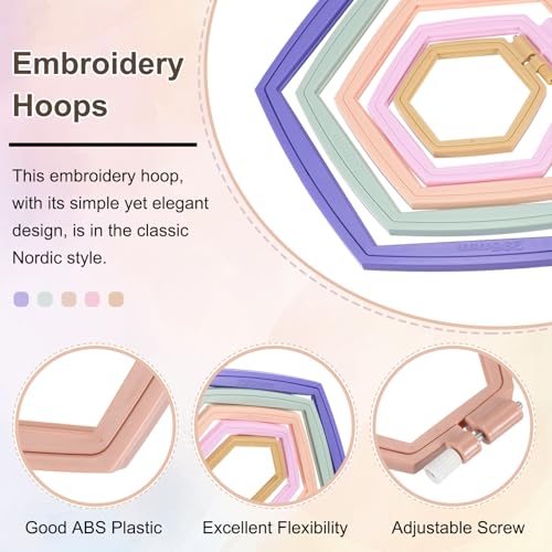 Image of PATIKIL 5 Pieces 4.1 inch x 3.7 inch Hexagonal Embroidery Hoops, Adjustable Cross Stitch Hoops Ring ABS Plastic Embroidery Frame Punch Needle Hoop for Sewing, Needlework, DIY Craft, Khaki