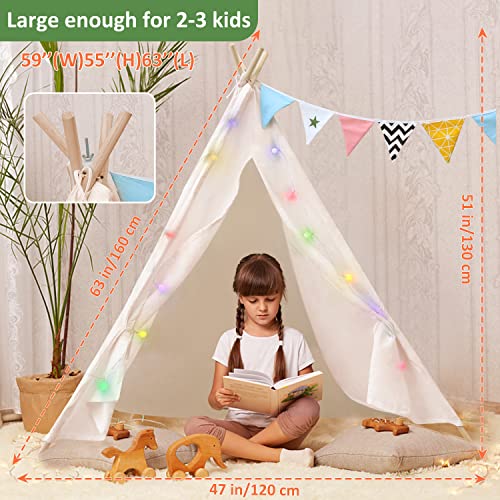 Gaswug Kids Teepee Tent For Kids With Firefly Lights, Foldable Toddler Tent Canvas Cotton Play Teepee Tent Indoor For Kids, White Kids Play Tipi Tent Outdoor Toys For Girls Boys Birthday Gift #TOP4