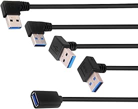 USB 3.0 Extension Cable Male to USB 3.0 Female 90 Degree USB Male to Female 30 cm USB Extension Cable 5 Gbps Adapter for PC, Card Reader, Keyboard, Scanner(Up+Down+Left+Right,2 Pieces, Black)