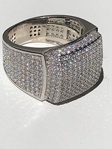 HarlemBling Solid 925 Sterling Silver Men's Ring - Iced Out Ring - Icy Hip Hop Square Micropave Men's Hip Hop Ring (8)