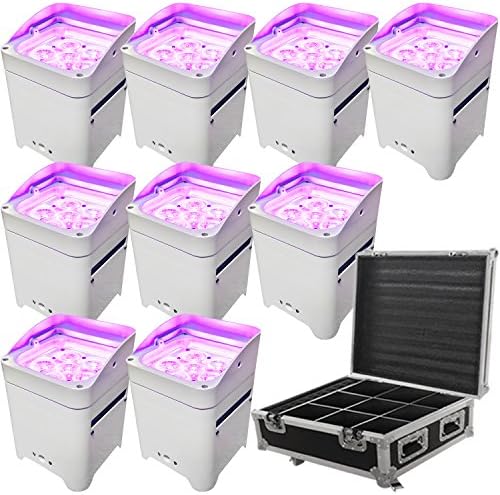 LED Battery Powered Wireless DMX - 16 Hour - 9 Lights w/Case - 9x6W RGBAW+UV - Wedding Up Lights