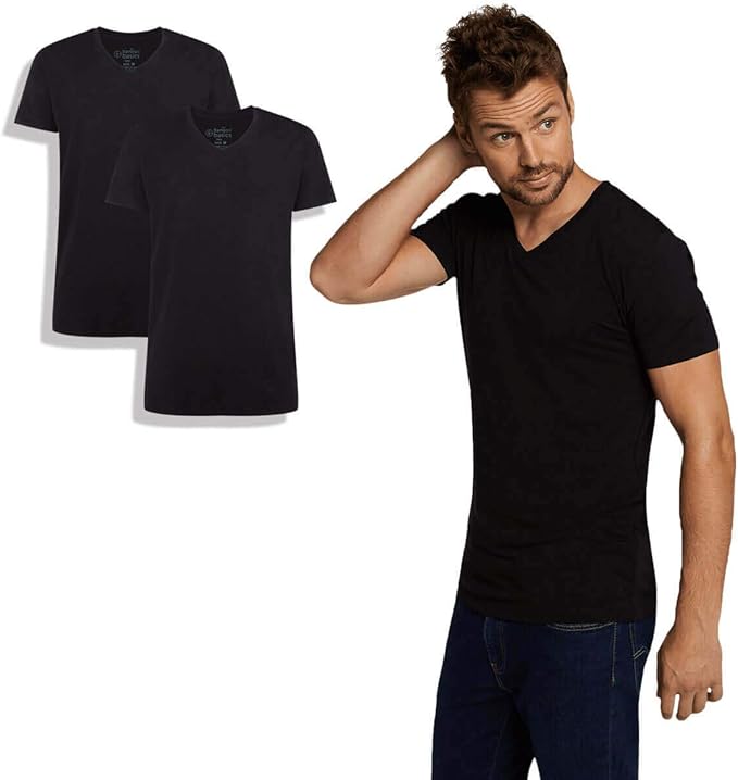 Camiseta de bambú para hombre Bamboo Basics Velo, pack de 2, cuello en pico, blanca