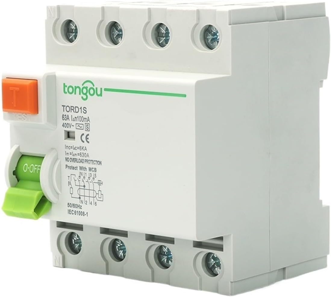 S Type Differential Switch RCCB Time Delayed RCD ELCB Delay Type Electromagnetic Circuit Breaker(4 Pole 300 mA,6A)