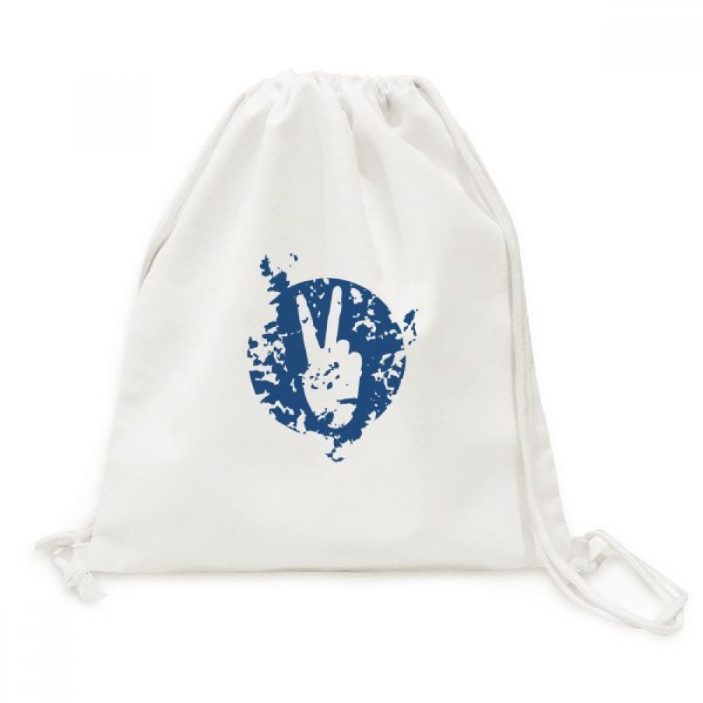 DIYthinker Blue Symbol Victory Design Illustration Pattern Backpack Canvas Drawstring Reusable Mesh Shopping Bag