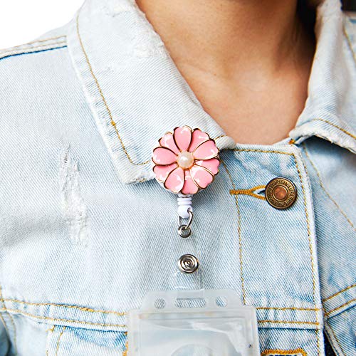 Qinsuee Retractable Badge Holder With Alligator Clip, 24 Inch Retractable Cord, Id Badge Reel With Pearl, 3 Pack (Multiple) #TOP5