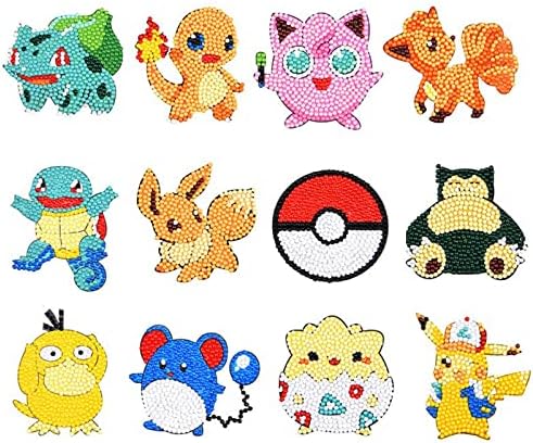 wopin 12Pcs 5D anime Diamond Painting Stickers Kits for Kids, DIY Diamond Painting Stickers, Handmade Digital Diamond Arts Craft Mosaic Stickers, Painting by Numbers Kits for Children Beginners