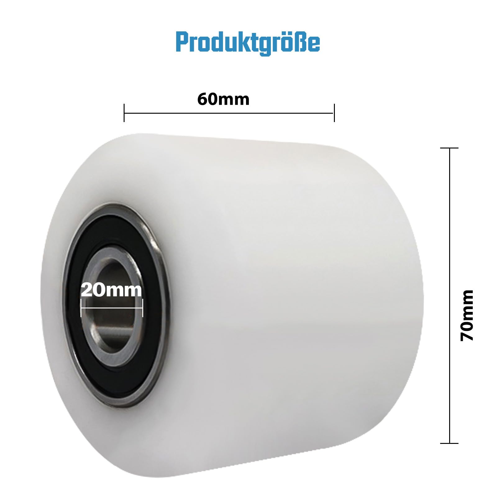 4 szt. kółek do wózka podnośnikowego maks. 650 kg na kółka, 70 x 60 mm z łożyskiem kulkowym, oś 20 mm, poliuretan, kółka do wózka podnośnikowego, zapasowe kółka do wózka widłowego