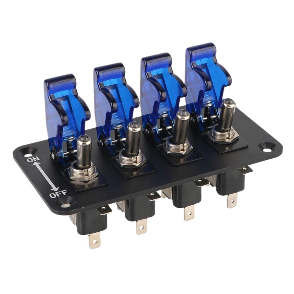 4 Rocker Toggle Switch Panel Start Push Button LED Indicator 12V 20A Compatible with Racing Car Vehicles Auto Ignition Switch Panel