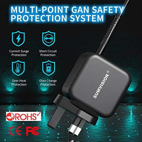 Sumvision 65W PD USB C Charger Plug | Dual Port Quick Charge 3.0 GaN Compact Smart Travel Fast Wall Charger | Apple Macbook Pro iPad iPhone Laptops Tablets Android Nintendo (UK DESIGN UK TECH SUPPORT)
