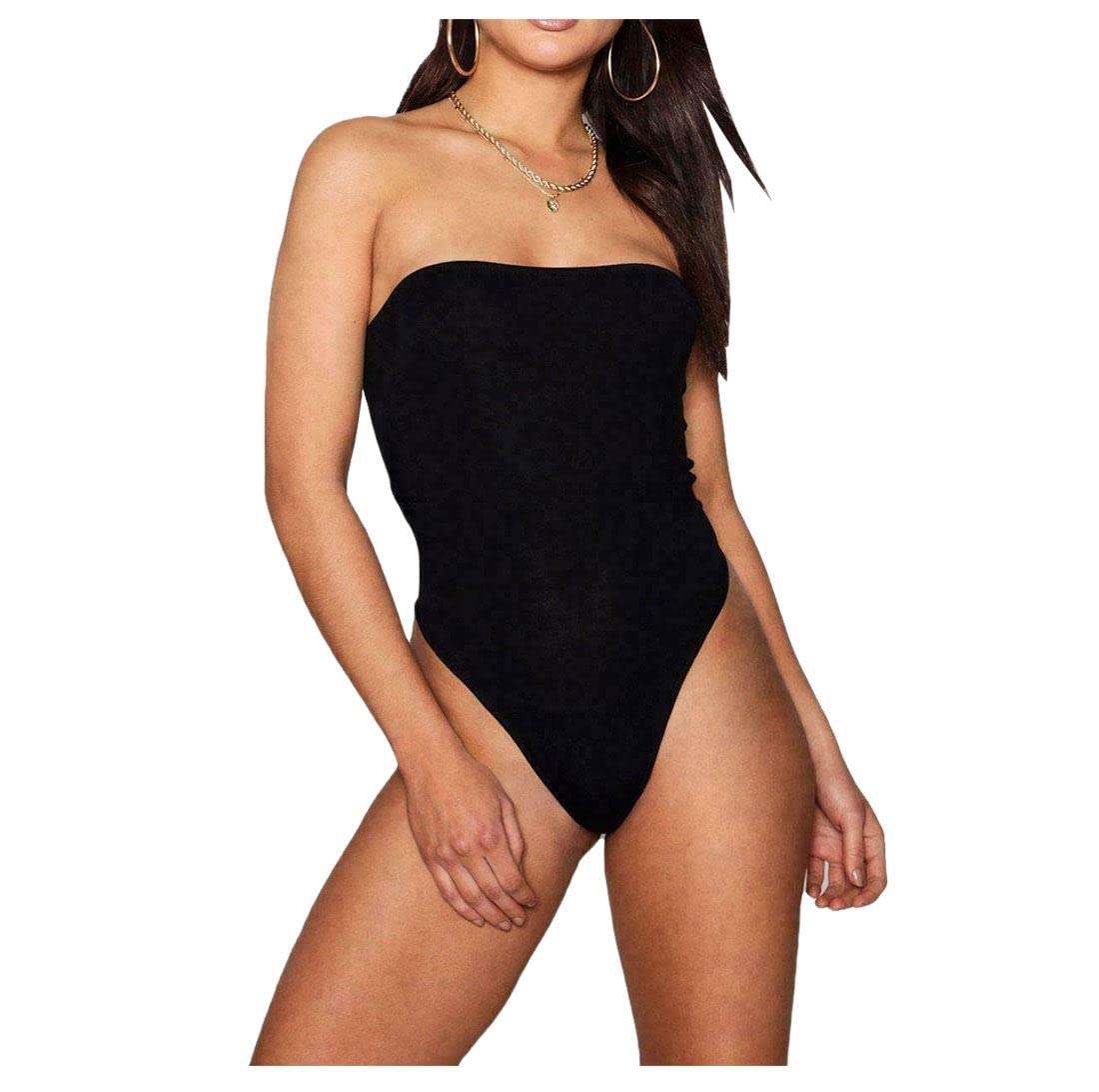 FAIRY BOUTIQUE Womens Boob Tube Sleeveless Bodysuit Ladies Plain Bandeau Neck Stretchy Leotard Top