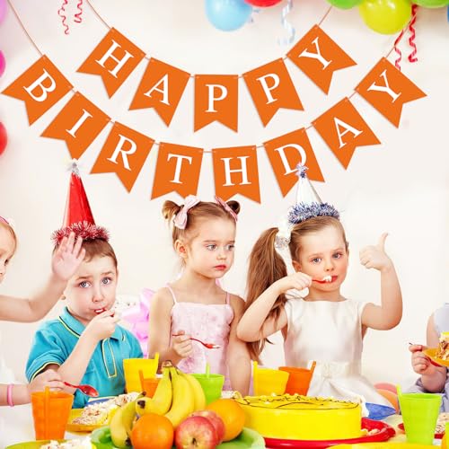 Image of Orange Happy Birthday Banner Birthday Sign for Backdrop Happy Birthday Party Decorations for Kids Women Orange Tea Party Room Decor Bunting Banner Garland Birthday Party Supplies