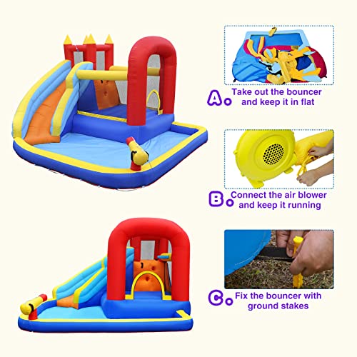 JOYLDIAS Inflatable Water Slide Bounce House,Slide Bouncer Castle Playhouse w/Splash Pool,Jump Area, Climbing Wall,Basketball Hoop,450W Air Blower for Kids Backyard Indoor Outdoor Use,Free Water Gun by JOYLDIAS - Image 5