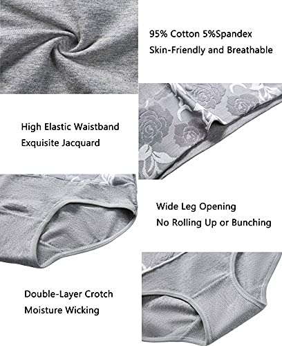 Havvis Women's Briefs Underwear Cotton High Waist Tummy Control Panties Rose Jacquard Ladies Panty Multipack (Brief 03-5 Pack - 3Black,2Grey, Large) #TOP3
