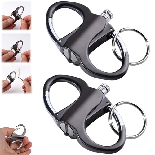 Permanent Match Infinity Lighter with Keychain, 2025 New Keychain Lighter, Metal Keychain Unlimited Waterproof Matches, Portable Emergency Fire Starter Striker Set for Outdoor Camping (Black-2PCS)