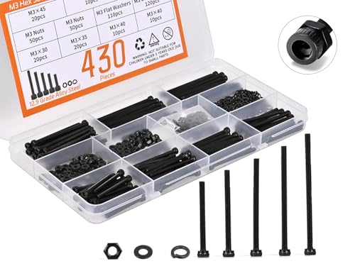 CARLWIN Kit de Parafusos M3 430Pcs, Parafusos M3 X 30 Mm / 35 Mm / 40 Mm / 45 Mm / 50 Mm Premium par