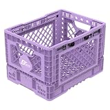 Bigant Heavy Duty Collapsible & Stackable Plastic Milk Crate - Snap Lock Foldable Industrial Garage Storage Bin Container Utility Tote Basket (Purple, 1 Small Crate)