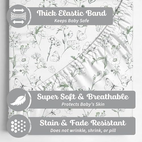 Image of Baby Changing Pad Cover 2-Pack for Boys, Girls (Butterfly Garden) - Premium Fitted Sheets Baby Diaper Changing Table Cover - Buttery Soft Cotton Blend