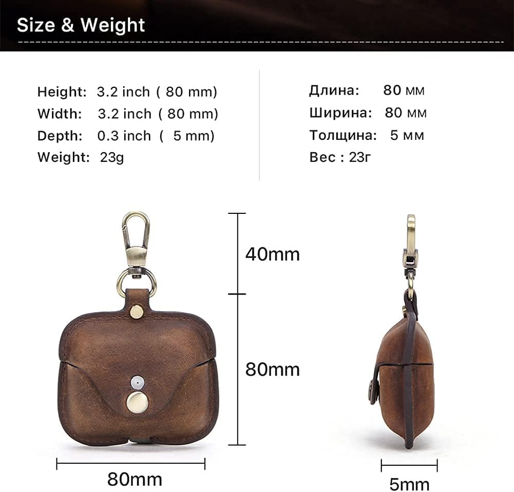 Hiram Genuine Crazy Horse Leather Earphone Case Shock Proof Leather Earbuds Case Cover suitable for Air Pods Pro Portable Headphone Case with Key Chain Hook - Image 3