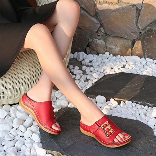 Zevanjewel Womens Sandals Comfortable Wedges Open Toe Sandals Platform Slides Bohemian Beach Sandals Slip On Wedge Sandals Summer Casual Shoes For Women Red Size 8 #TOP4