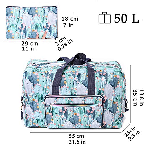 Foldable Travel Duffle Bag for Women Girls Large Cute Floral Weekender Overnight Carry On Bag for Kids Checked Luggage Bag (Z-Cactus)