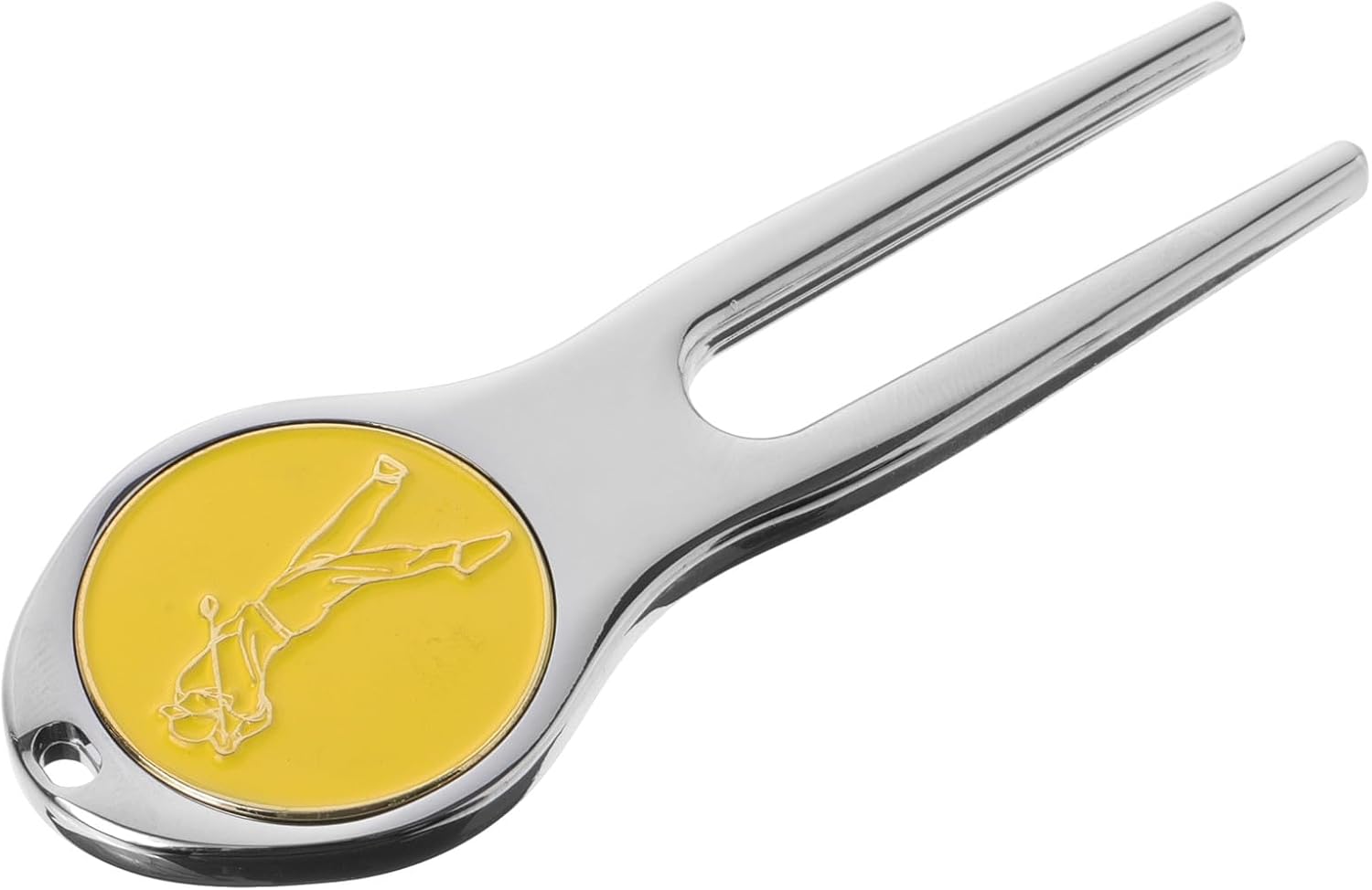 Golf Divot Repair Fork and Ball Marker, Zinc Alloy Portable Divot Tool with Yellow Handle for Lawn and Grass Repair, Lightweight Golfing Accessory for On-Course Use